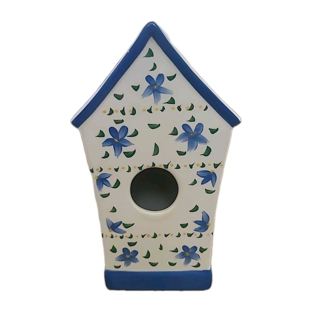 Papel Giftware STEINBERG DESIGNS Ceramic Blue/White Floral BIRDHOUSE 7" tall